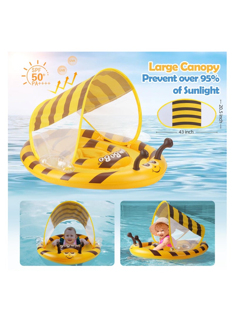 SYOSI - Large Baby Pool Float Safe Inflatable Infant Swim Float with Canopy Stable Swimming Floatie with Seat for Toddlers Weight 18-40 Lbs Stable Baby Swimming Pool Float Suitable for Babies - Image 1
