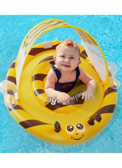 Large Baby Pool Float Safe Inflatable Infant Swim Float with Canopy Stable Swimming Floatie with Seat for Toddlers Weight 18-40 Lbs Stable Baby Swimming Pool Float Suitable for Babies