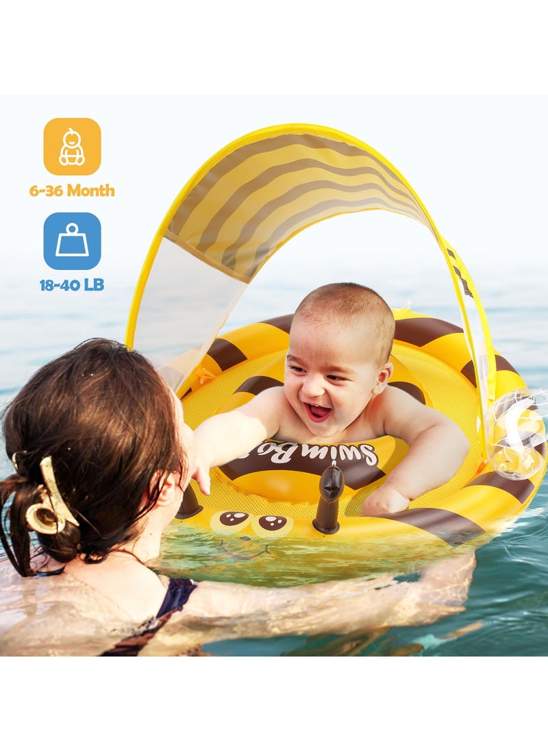 SYOSI - Large Baby Pool Float Safe Inflatable Infant Swim Float with Canopy Stable Swimming Floatie with Seat for Toddlers Weight 18-40 Lbs Stable Baby Swimming Pool Float Suitable for Babies - Image 1