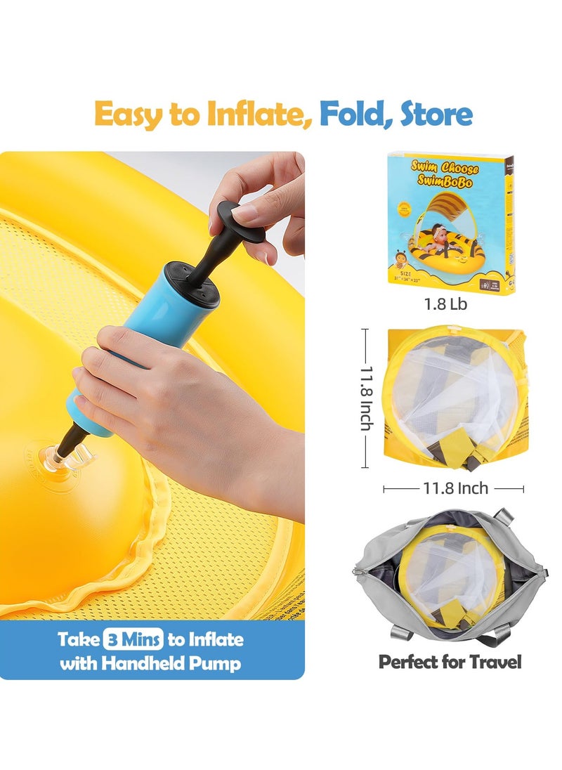 SYOSI - Large Baby Pool Float Safe Inflatable Infant Swim Float with Canopy Stable Swimming Floatie with Seat for Toddlers Weight 18-40 Lbs Stable Baby Swimming Pool Float Suitable for Babies - Image 1