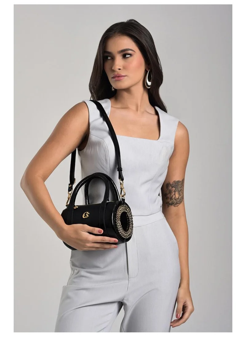 Carmen Steffens  Cylindrical Black Leather Bag for Women | Best Price UAE