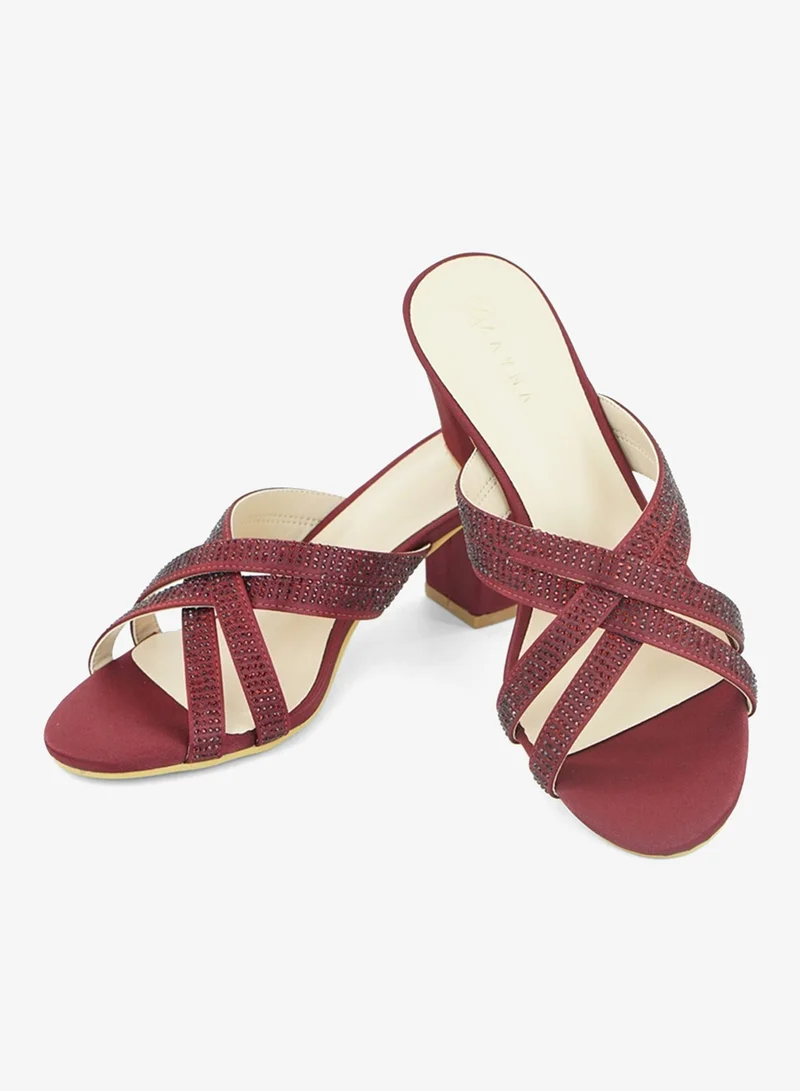 ZAYNA 221-295 Zayna Ladies Classic High block heel Slides 2G5957-711 Maroon