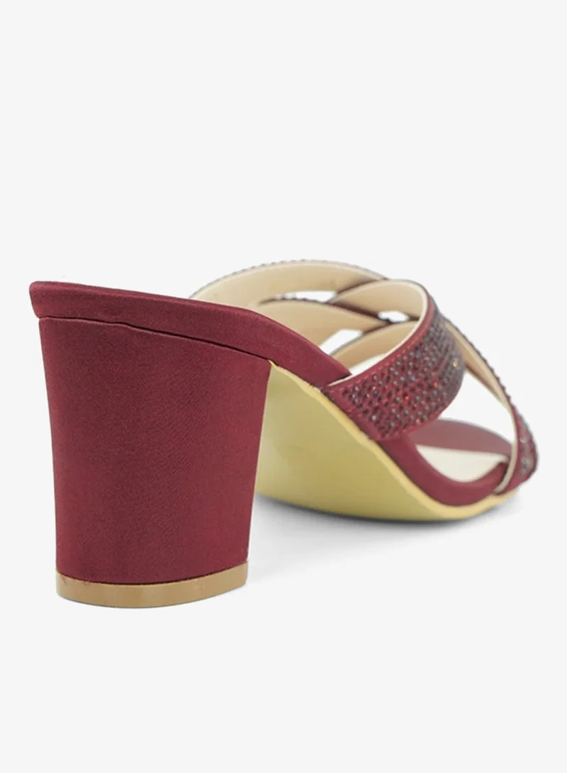 Zayna Maroon 221-295 Zayna Ladies Classic High block heel Slides 2G5957-711 Maroon for Women | Best Price UAE
