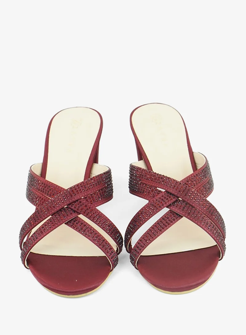 Zayna Maroon 221-295 Zayna Ladies Classic High block heel Slides 2G5957-711 Maroon for Women | Best Price UAE