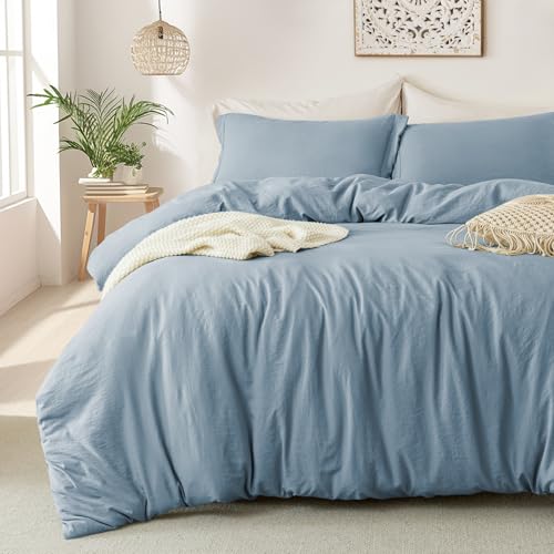 MILDLY Super Soft Duvet Cover - 100% Washed Microfiber Haze Blue Comforter Cover Set 3 Pieces with Zipper Closure & Corner Ties (No Comforter) - Image 1