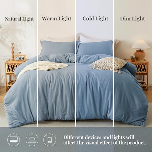 MILDLY Super Soft Duvet Cover - 100% Washed Microfiber Haze Blue Comforter Cover Set 3 Pieces with Zipper Closure & Corner Ties (No Comforter) - Image 4