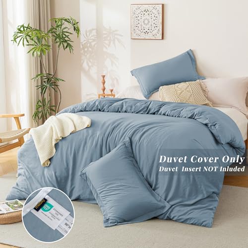 MILDLY Super Soft Duvet Cover - 100% Washed Microfiber Haze Blue Comforter Cover Set 3 Pieces with Zipper Closure & Corner Ties (No Comforter) - Image 3