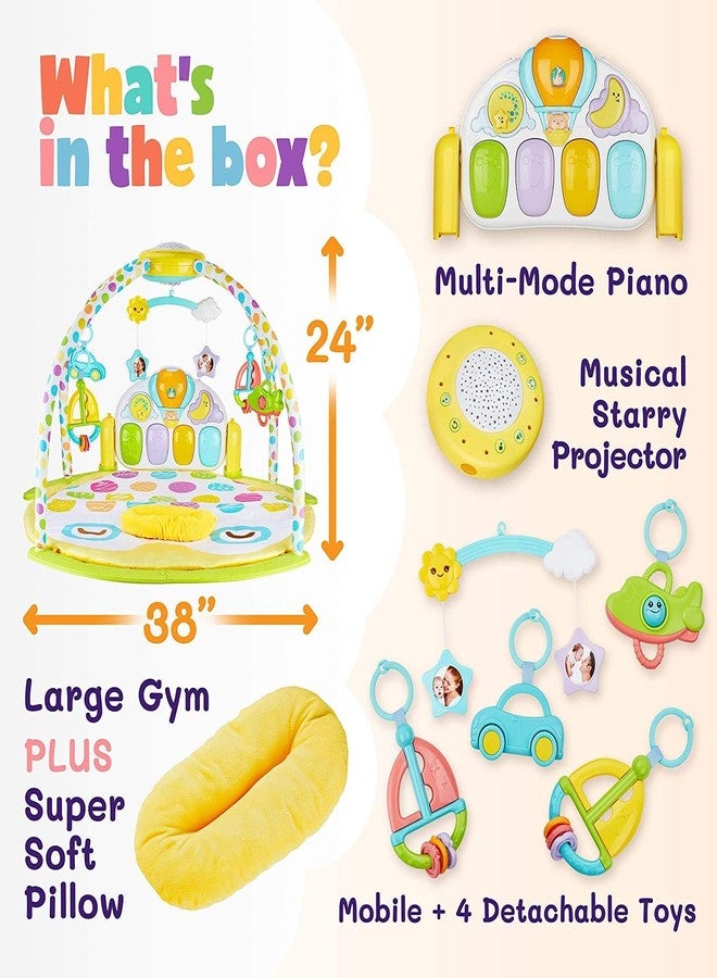Mokshith Children Fitness Frame Projector Night Light Pedal Piano Keyboard Play Gym Baby Mat (Projector Baby Mat) - Image 3