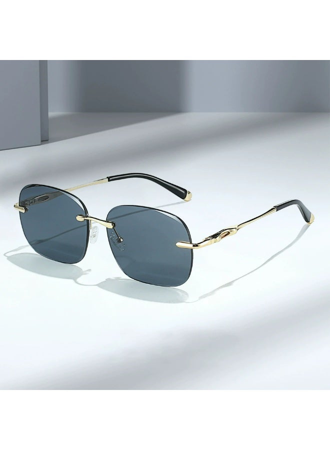 فيل نظارات شمسية مربعة بدون إطار ذكورية عصرية بزجاج واضح متدرج بدرجات بحرية مقاومة للأشعة فوق البنفسجية 400 للرجال والنساء - Image 1