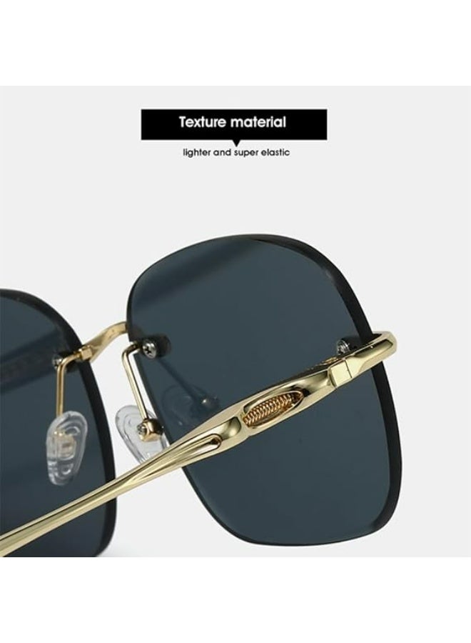 فيل نظارات شمسية مربعة بدون إطار ذكورية عصرية بزجاج واضح متدرج بدرجات بحرية مقاومة للأشعة فوق البنفسجية 400 للرجال والنساء - Image 2