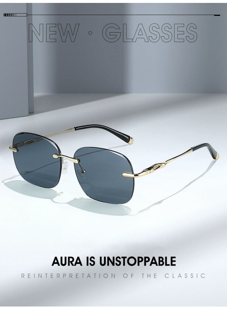 فيل نظارات شمسية مربعة بدون إطار ذكورية عصرية بزجاج واضح متدرج بدرجات بحرية مقاومة للأشعة فوق البنفسجية 400 للرجال والنساء - Image 5