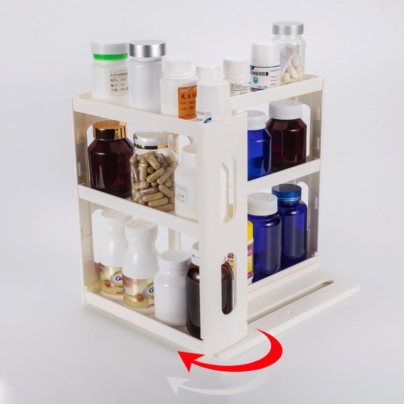 Dutiplus Medicine Organizer 2 Three-Decker Shelves Cabinet Storage Rack Organizer for Holding Vitamins, Supplements Cosmetics 10.82â€H x 5.82â€W x 10.43â€D (Creamy White) - Image 1