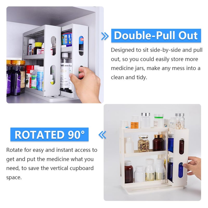 Dutiplus Medicine Organizer 2 Three-Decker Shelves Cabinet Storage Rack Organizer for Holding Vitamins, Supplements Cosmetics 10.82â€H x 5.82â€W x 10.43â€D (Creamy White) - Image 4