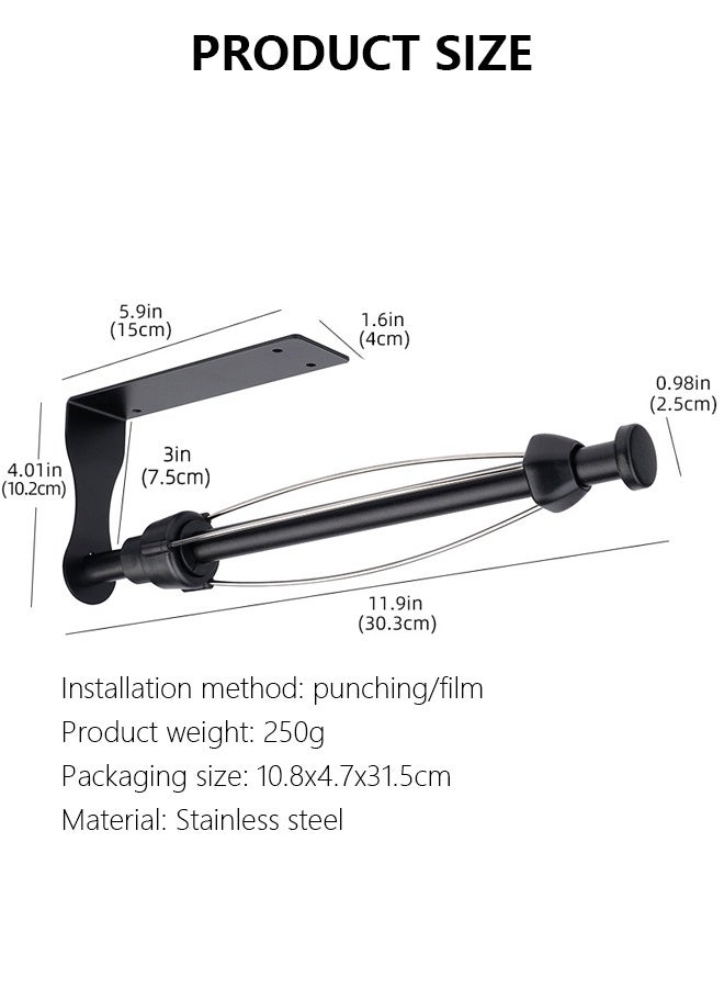 Stainless Steel Paper Towel Roll Holder  with damper,Tissue Wall holder,Wall Towel Boxes,Wall-Hanging Toilet Tissue Holder,Kitchen Tissue Roll Holder Wall Mounted Organizer Tissue Holder and Suction Cup  Hanger Toilet Paper Roll Holder Kitchen Cabinet Bathroom Black - Image 2