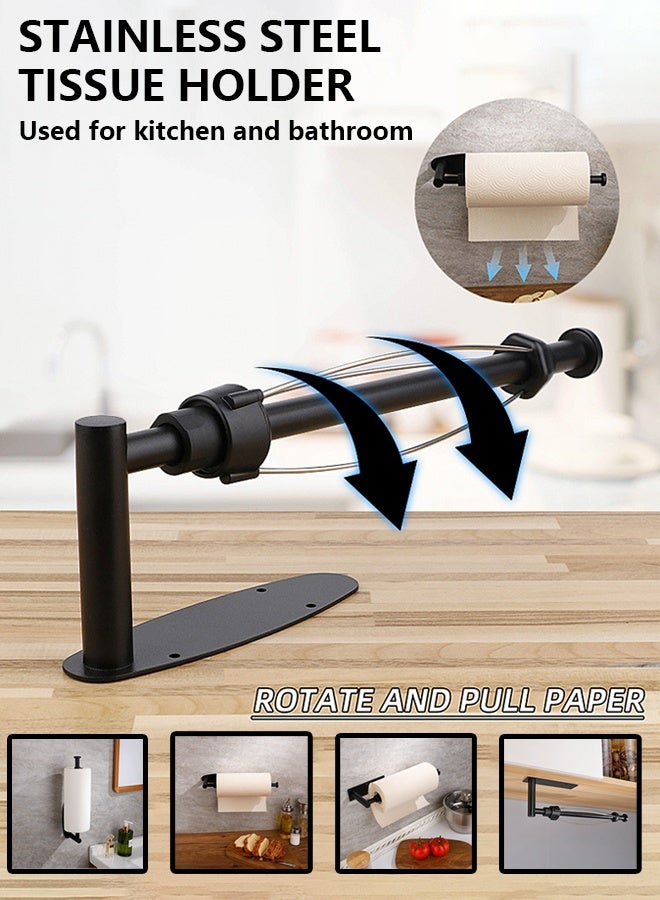 Stainless Steel Paper Towel Roll Holder  with damper,Tissue Wall holder,Wall Towel Boxes,Wall-Hanging Toilet Tissue Holder,Kitchen Tissue Roll Holder Wall Mounted Organizer Tissue Holder and Suction Cup  Hanger Toilet Paper Roll Holder Kitchen Cabinet Bathroom Black - Image 1