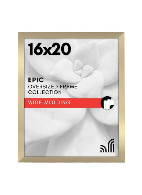 Americanflat 16x20 Picture Frame with Polished Plexiglass  Gold Picture Frame  Wide Photo Frames Made of Engineered Wood for Vertical or Horizontal Wall Display  Epic Collection  Gold