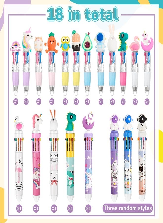 Mooliwe 18 Pcs Multicolor Pen in One Include 4 In1 and 10 in 1 Colored Cute Pens Retractable Cartoon Ballpoint for Valentine's Day Party Favor Birthdays Fun Gifts Prize (Classic) - Image 3