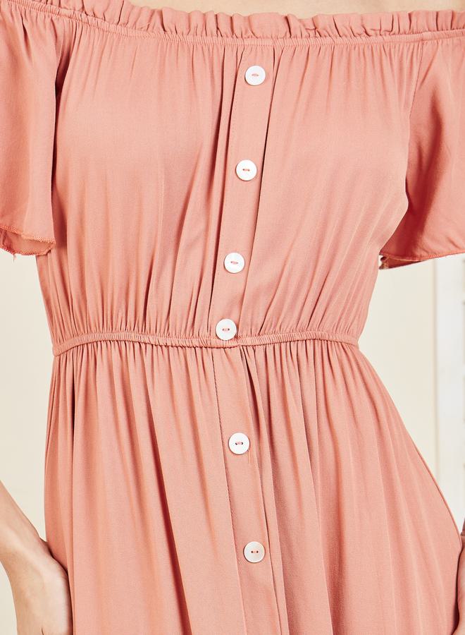 Styli Off-Shoulder Button Dress  - Image 3