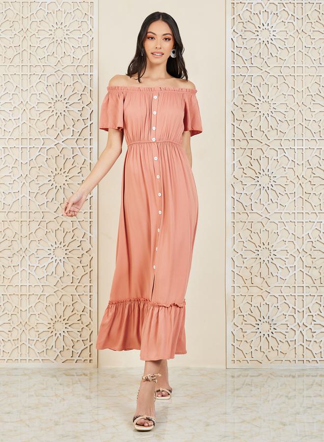 Styli Off-Shoulder Button Dress  - Image 1