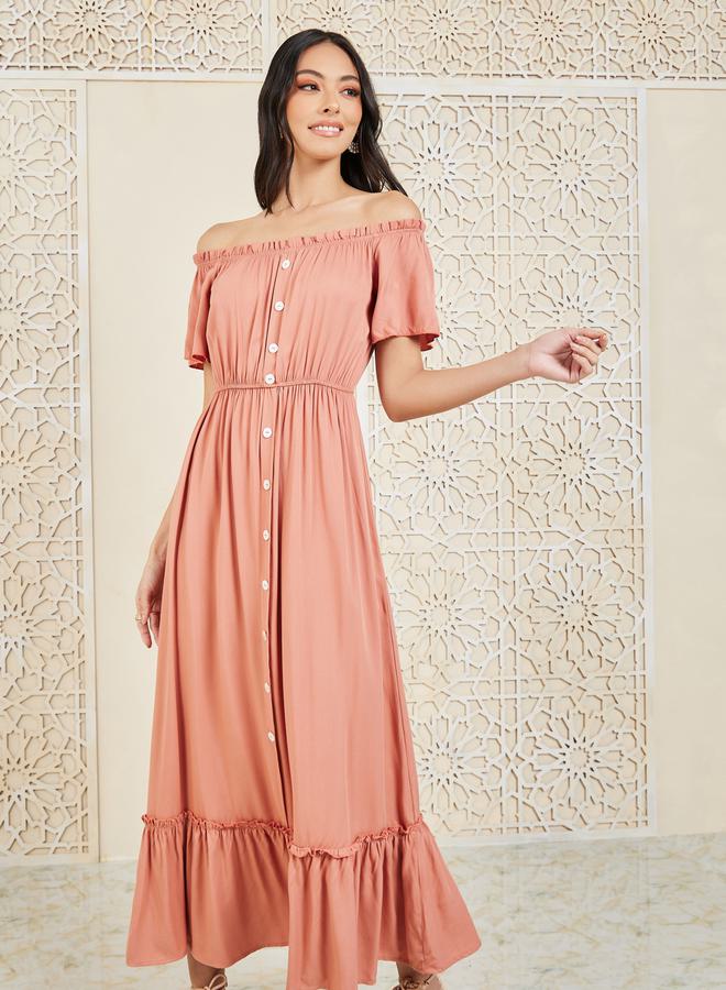 Styli Off-Shoulder Button Dress  - Image 2