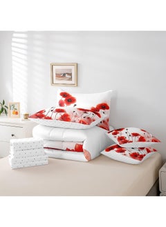 Erosebridal Erosebridal Poppy Comforter Set King Size 7 Piece, Red Flower Bedding Set with Sheets for Girls Women, Blossom Floral Bed in A Bag with Pillow Cases and Covers, Reversible Bed Set  - Image 2