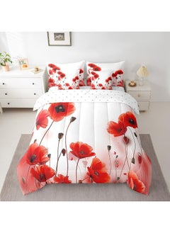 Erosebridal Erosebridal Poppy Comforter Set King Size 7 Piece, Red Flower Bedding Set with Sheets for Girls Women, Blossom Floral Bed in A Bag with Pillow Cases and Covers, Reversible Bed Set  - Image 1