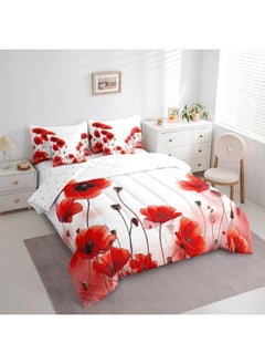 Erosebridal Erosebridal Poppy Comforter Set King Size 7 Piece, Red Flower Bedding Set with Sheets for Girls Women, Blossom Floral Bed in A Bag with Pillow Cases and Covers, Reversible Bed Set  - Image 3