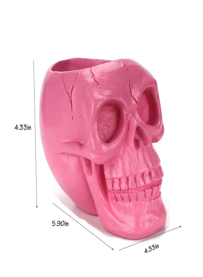 Mikayoo Skull Pen Holder Skull Makeup Brush Holder Pen Holder Dressing Table Office Desk Storage Box Green Plant Flower Pot Halloween Skull (Pink) - Image 5