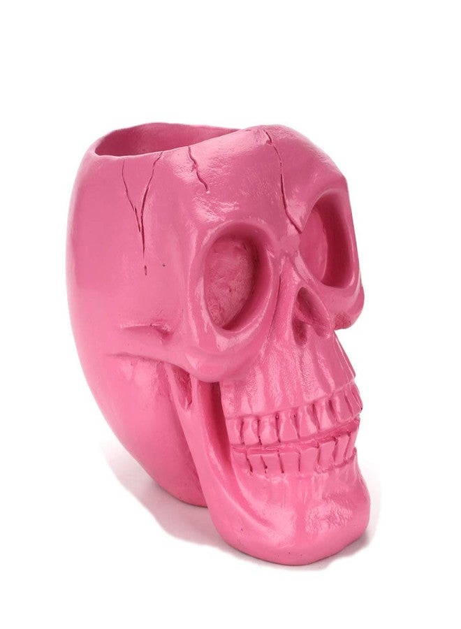 Mikayoo Skull Pen Holder Skull Makeup Brush Holder Pen Holder Dressing Table Office Desk Storage Box Green Plant Flower Pot Halloween Skull (Pink) - Image 4