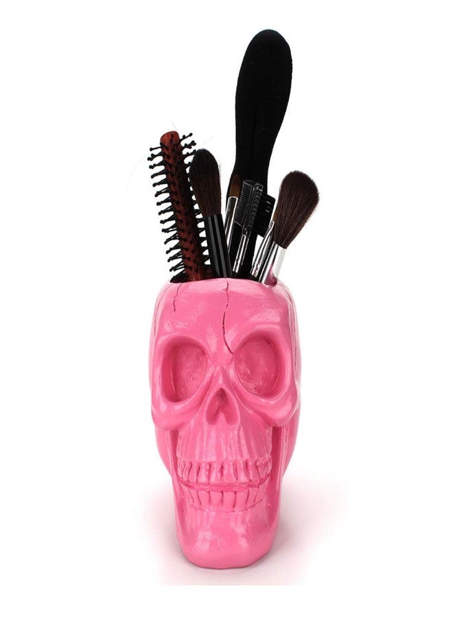 Mikayoo Skull Pen Holder Skull Makeup Brush Holder Pen Holder Dressing Table Office Desk Storage Box Green Plant Flower Pot Halloween Skull (Pink) - Image 3