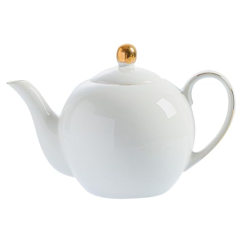 PRECITIME 30oz White Porcelain Teapot, Classic design tea pot with Gold Trim, Beautiful white teapots for loose leaf tea and tea bags, Tea Party friendly - Image 1