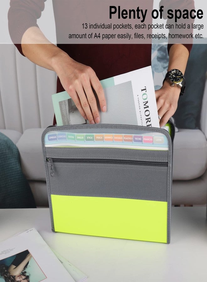 مجلدات ملفات قابلة للتوسيع من نافي، عبوة من قطعتين، منظم مستندات بـ 13 جيبًا مع سحاب، مجلدات ملفات قابلة للتوسيع بحجم A4 محمولة مع ملصقات متعددة الألوان للوازم المكتبية والمدرسية (أسود + أخضر) - Image 2