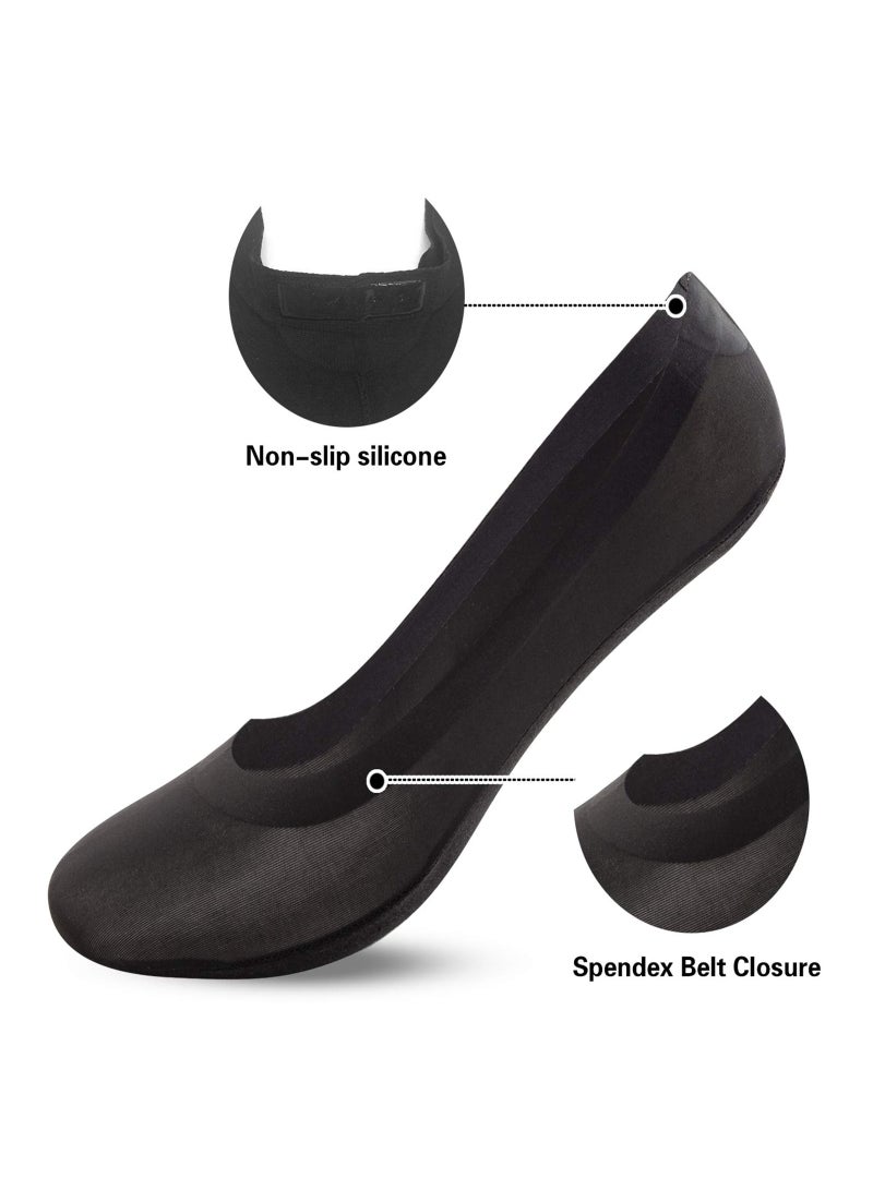 SYOSI Women Thin Socks Ice Silk Skin Tone Cotton Nylon Low Cut Liner Non Slip Hidden Invisible Socks for Flats 4 Pack Black - Image 2