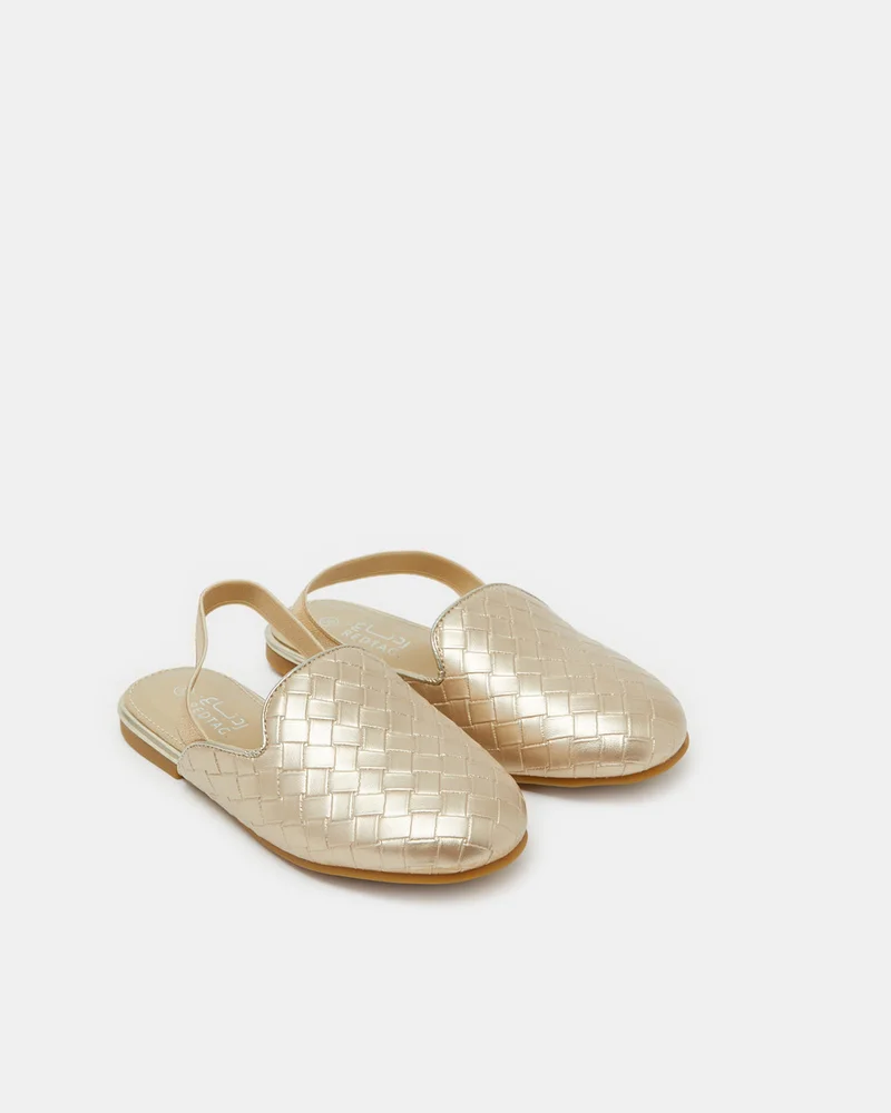REDTAG Girls Gold Textured Mule Slides