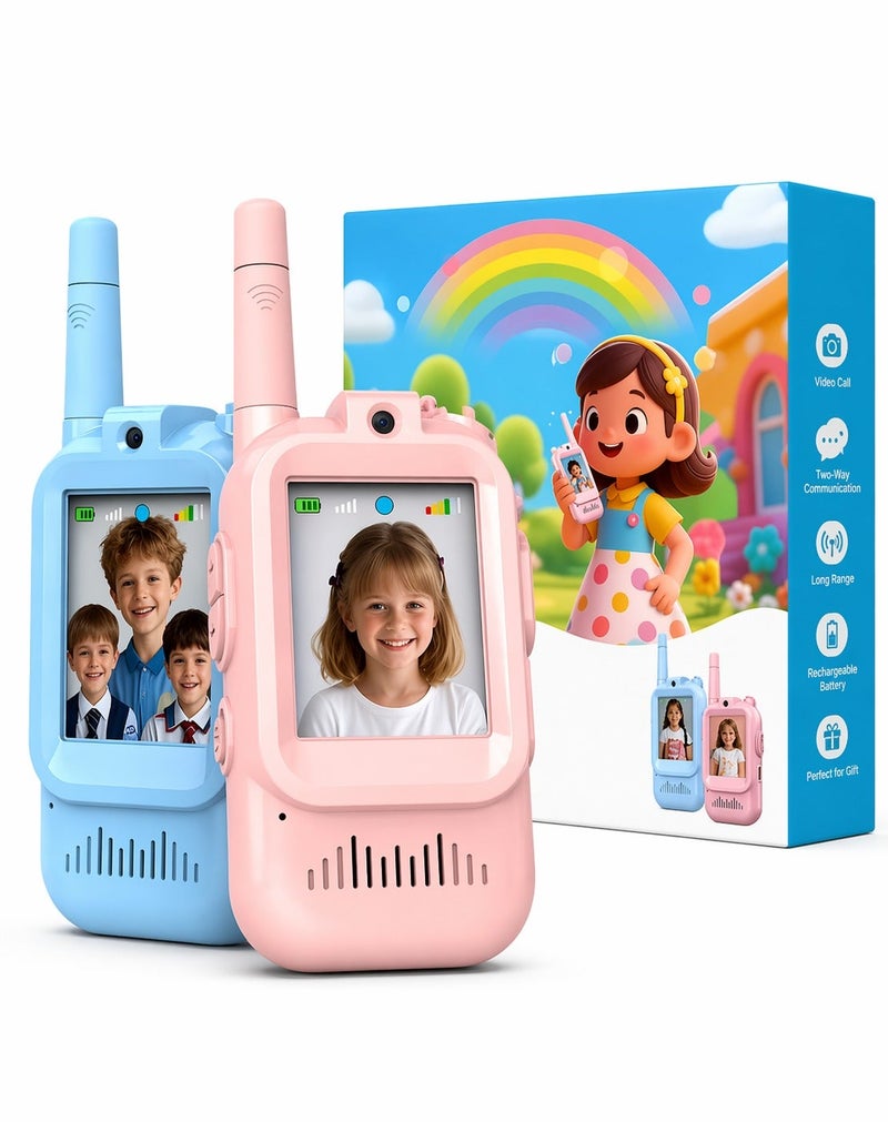 Eworld Kids Face-to-Face Video Communication Device – 2 Pack Rechargeable Video Intercom Toy with LCD Screen & Camera, Long Range Wireless Talk, No WiFi or SIM Required - Image 1