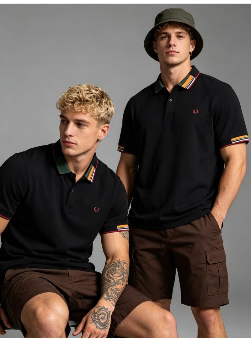 Fred Perry's unisex color block decorated Polo shirt, laurel wreath embroidered logo, breathable bead knitted short-sleeved casual shirt. - Image 3