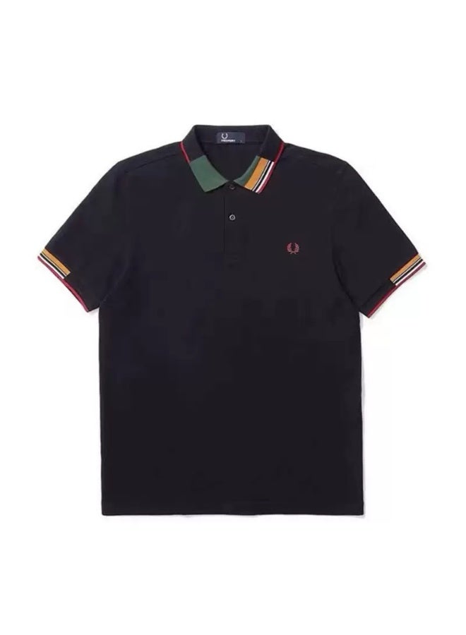 Fred Perry's unisex color block decorated Polo shirt, laurel wreath embroidered logo, breathable bead knitted short-sleeved casual shirt. - Image 2