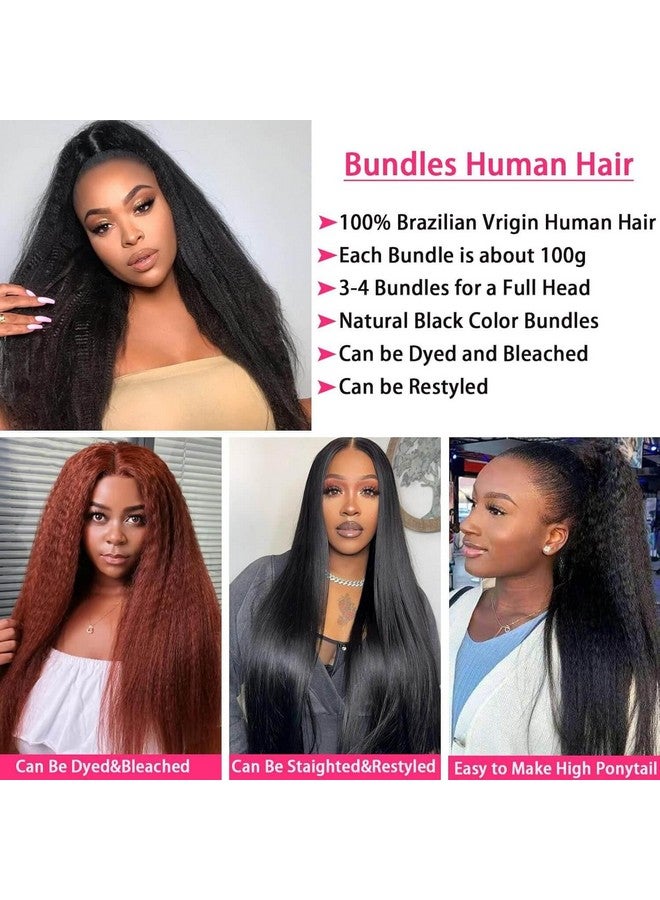 VRBest Kinky Straight Human Hair Bundles 3 Bundles 16 18 20 inch 12A 100% Unprocessed Brazilian Virgin Hair Kinky Curly Bundles Human Hair Extensions for Women Quick Weave KinkyStraight Bundles