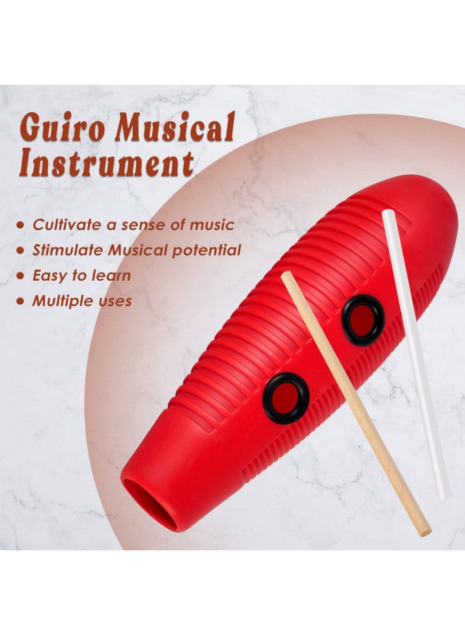 EASTROCK EASTROCK Guiro Instrument 3.9"x13" Fish Shaped Latin Percussion Instrument with 2 Scrapers Red Guiro Instrument Musical Training Tool for Beginners and Professional Band Accompaniment - Image 3