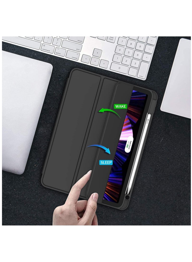 جراب iPad Pro 11 بوصة 2022/2021 4th / 3rd Gen iPad Pro 11 بوصة غطاء مدمج حامل أقلام رصاص 2 دعم الغطاء الخلفي حامل ثلاثي الطي للنوم التلقائي / الاستيقاظ أسود - Image 2
