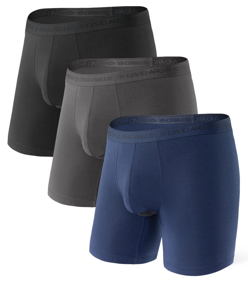 DAVID ARCHY Men's Underwear Micro Modal Dual Pouch Trunks Support Ball Pouch Bulge Enhancing Boxer Briefs for Men 3 or 4 Pack(L,Black/Dark Gray/Navy Blue) - Image 1