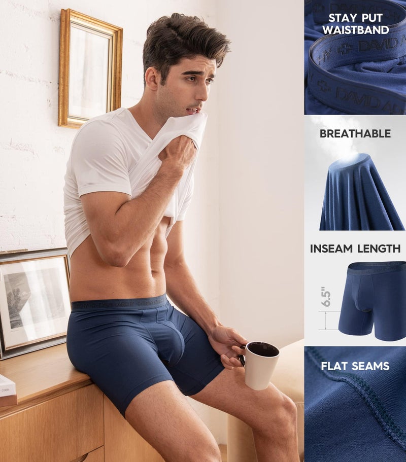 DAVID ARCHY Men's Underwear Micro Modal Dual Pouch Trunks Support Ball Pouch Bulge Enhancing Boxer Briefs for Men 3 or 4 Pack(L,Black/Dark Gray/Navy Blue) - Image 4