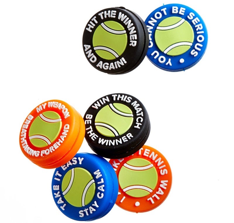 BusyBee Vibration Dampener Pack of 6 with 6 Mottos in Tennis Ball Zipper Pouch