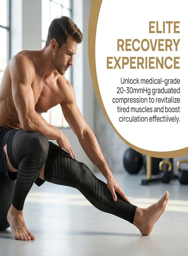 MGANG 20-30mmHg Graduated Compression Sleeves - Medical Grade Thigh High Stockings for Varicose Veins, Swelling, Leg Pain Relief - Non-Slip for Sports, Running, Recovery, Black 3XL - Image 3