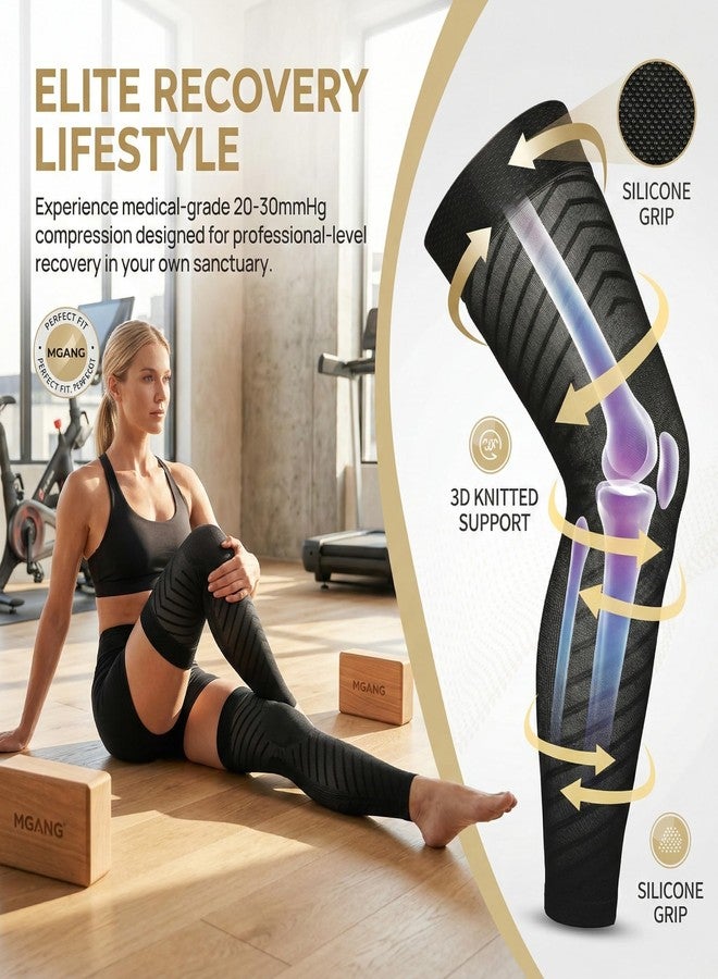 MGANG 20-30mmHg Graduated Compression Sleeves - Medical Grade Thigh High Stockings for Varicose Veins, Swelling, Leg Pain Relief - Non-Slip for Sports, Running, Recovery, Black 3XL - Image 5