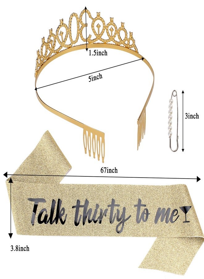 Semato Happy 30th Birthday Sash & Tiara Kit - Gold Rhinestone Tiara & Sash for Women's 30th Birthday Party Decorations - Image 2
