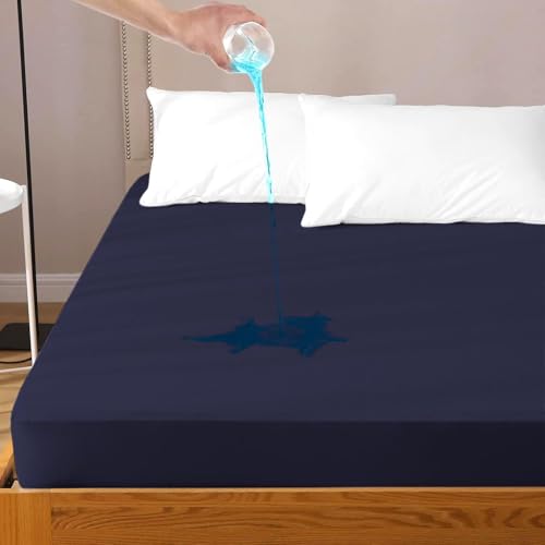 Daksh 100% Waterproof Mattress Protector Large King Size, Ultra Soft Cotton Feel Terry Mattress Cover, Breathable & Hypoallergenic Fitted Bed Protector - 84"x72", 7x6 Feet, Large King Size, Blue - Image 1