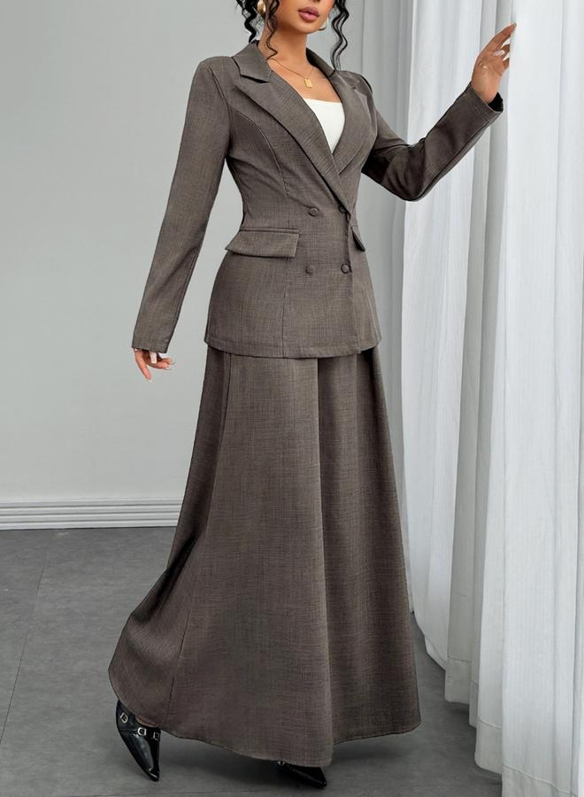 تايك تو طقم بليزر رمادي مزدوج الأزرار مع تنورة - Image 3