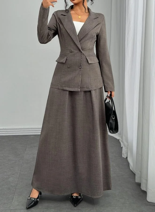 Take Two Take Two Grey Double Breasted Blazer and Skirt Co-Ords