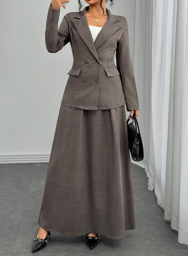 تايك تو طقم بليزر رمادي مزدوج الأزرار مع تنورة - Image 1